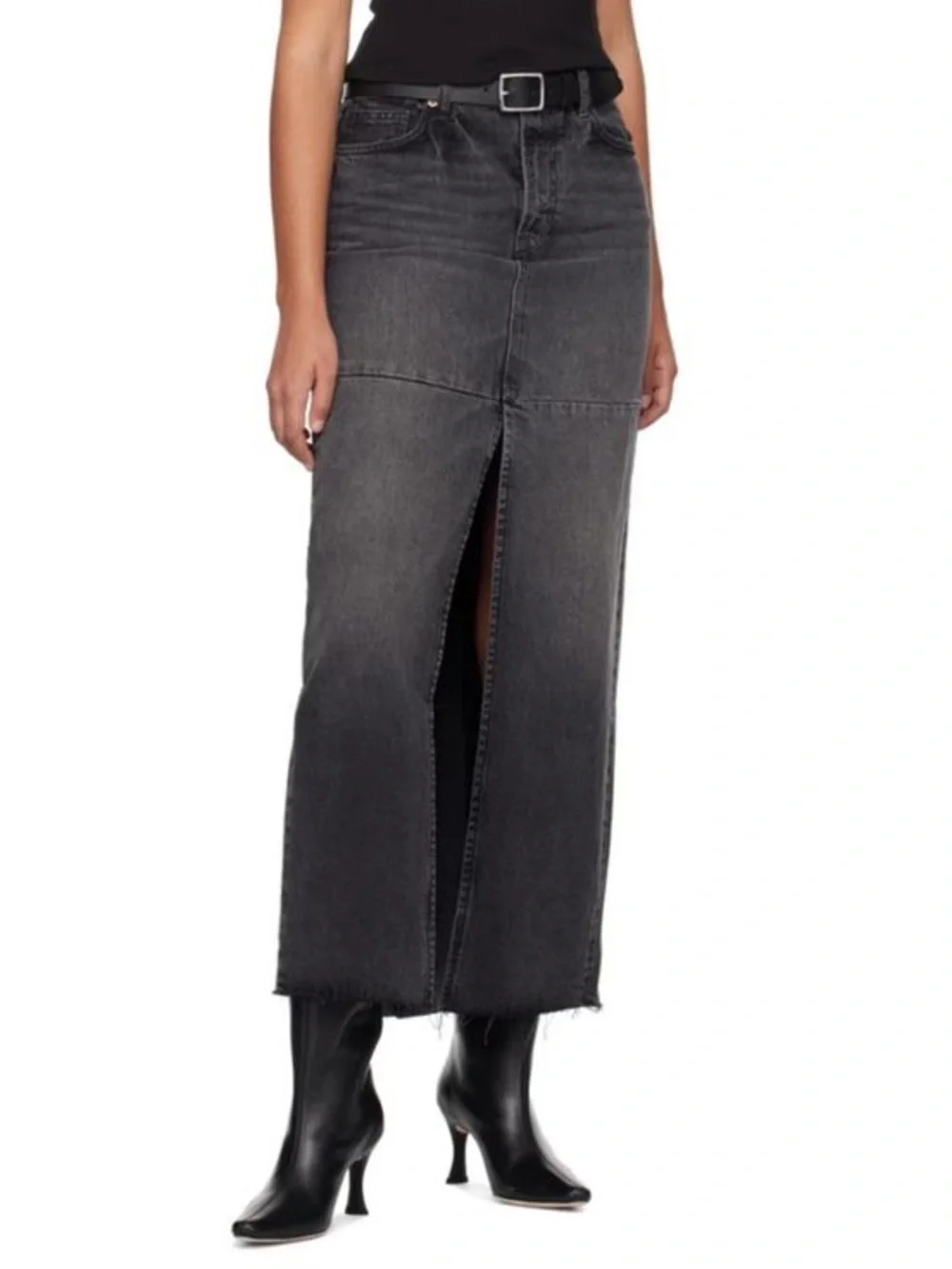 Reformation Tazz Maxi Denim Skirt Women’s 30 Raw Hem Black Wash Classic Casual - Picture 1 of 5